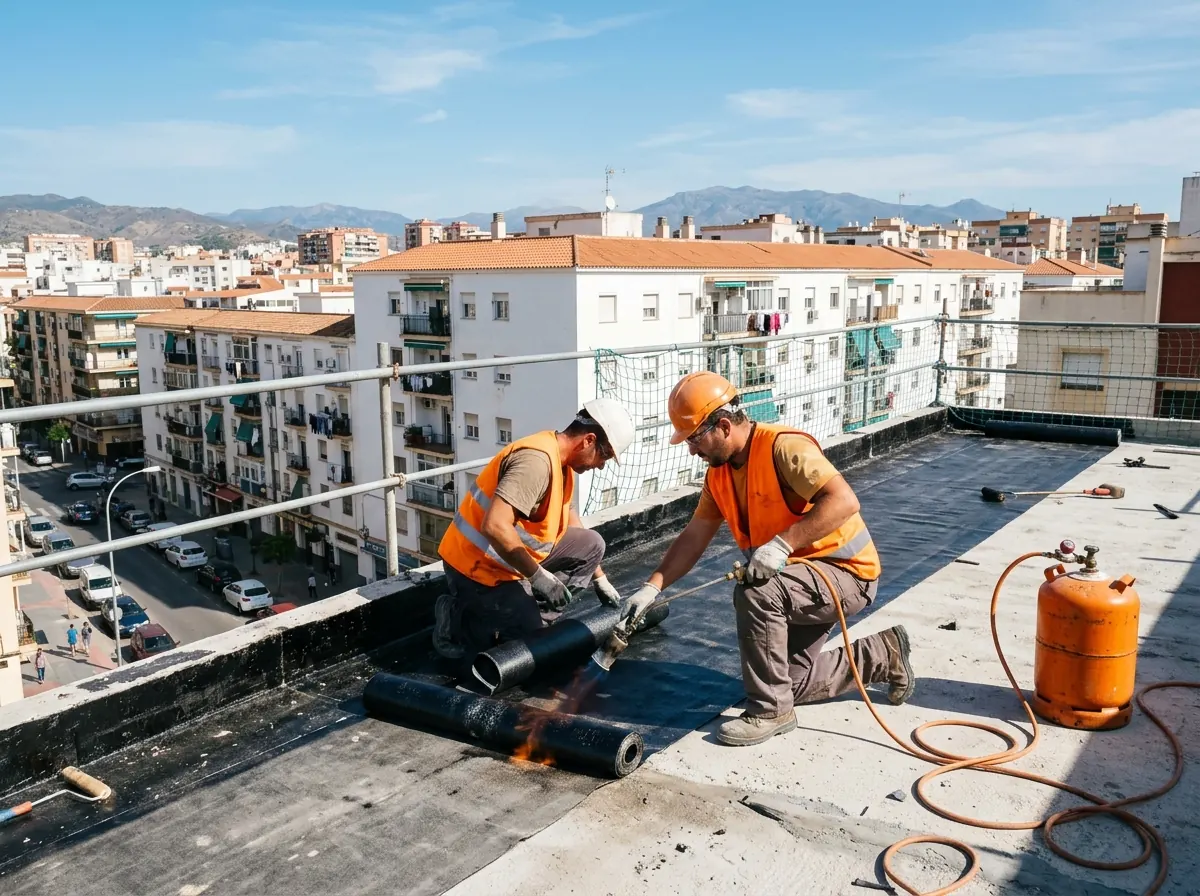 Impermeabilización de azotea con membrana asfáltica y soplete en comunidad de Ávila