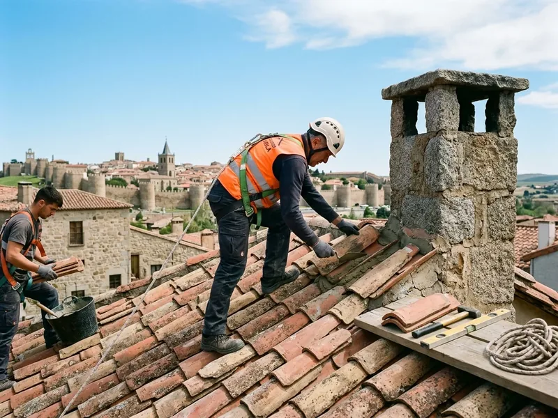 Operario especialista reparando goteras y tejas en Ávila