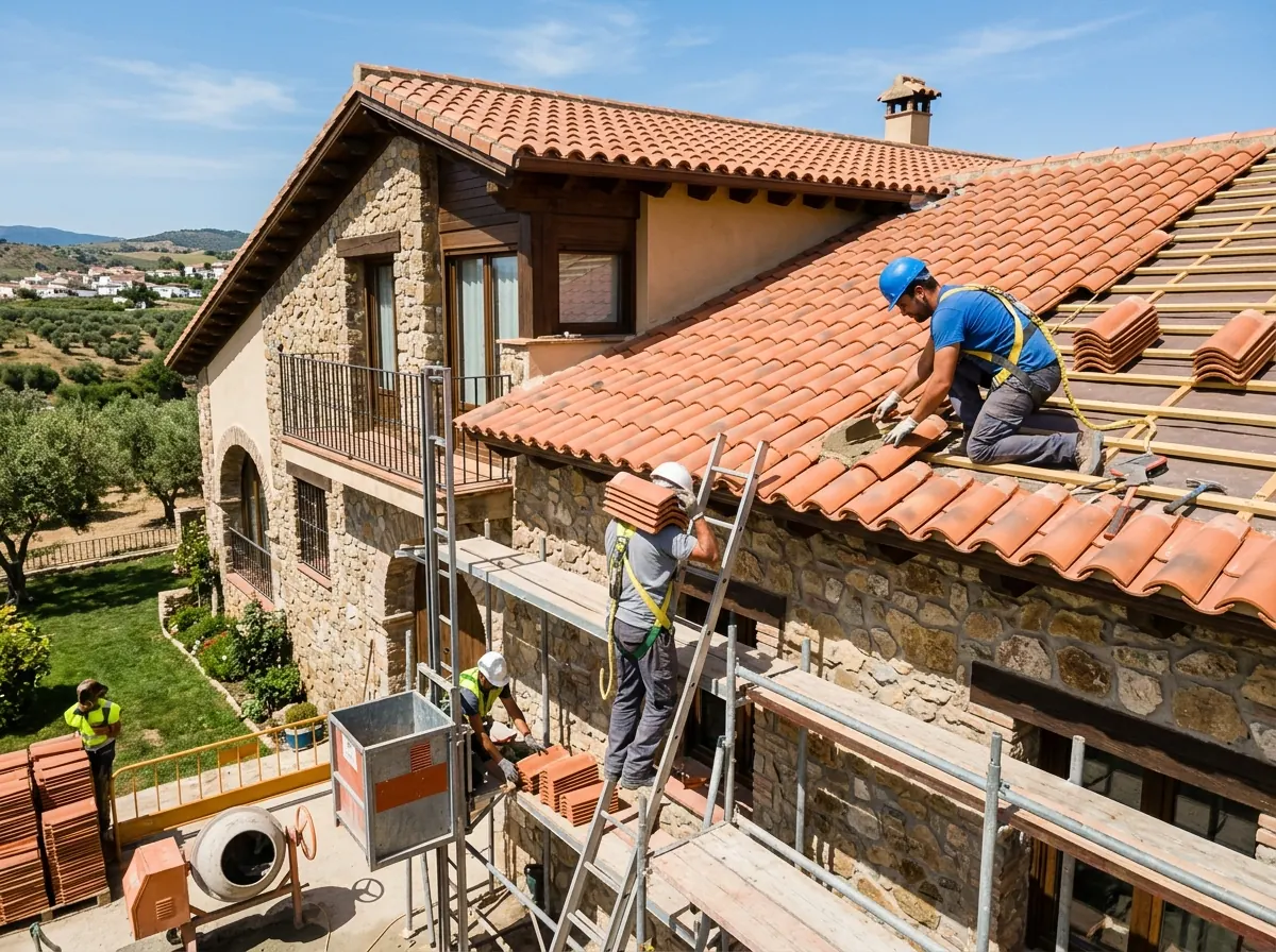 Retejado completo de vivienda unifamiliar con teja cerámica en Ávila capital